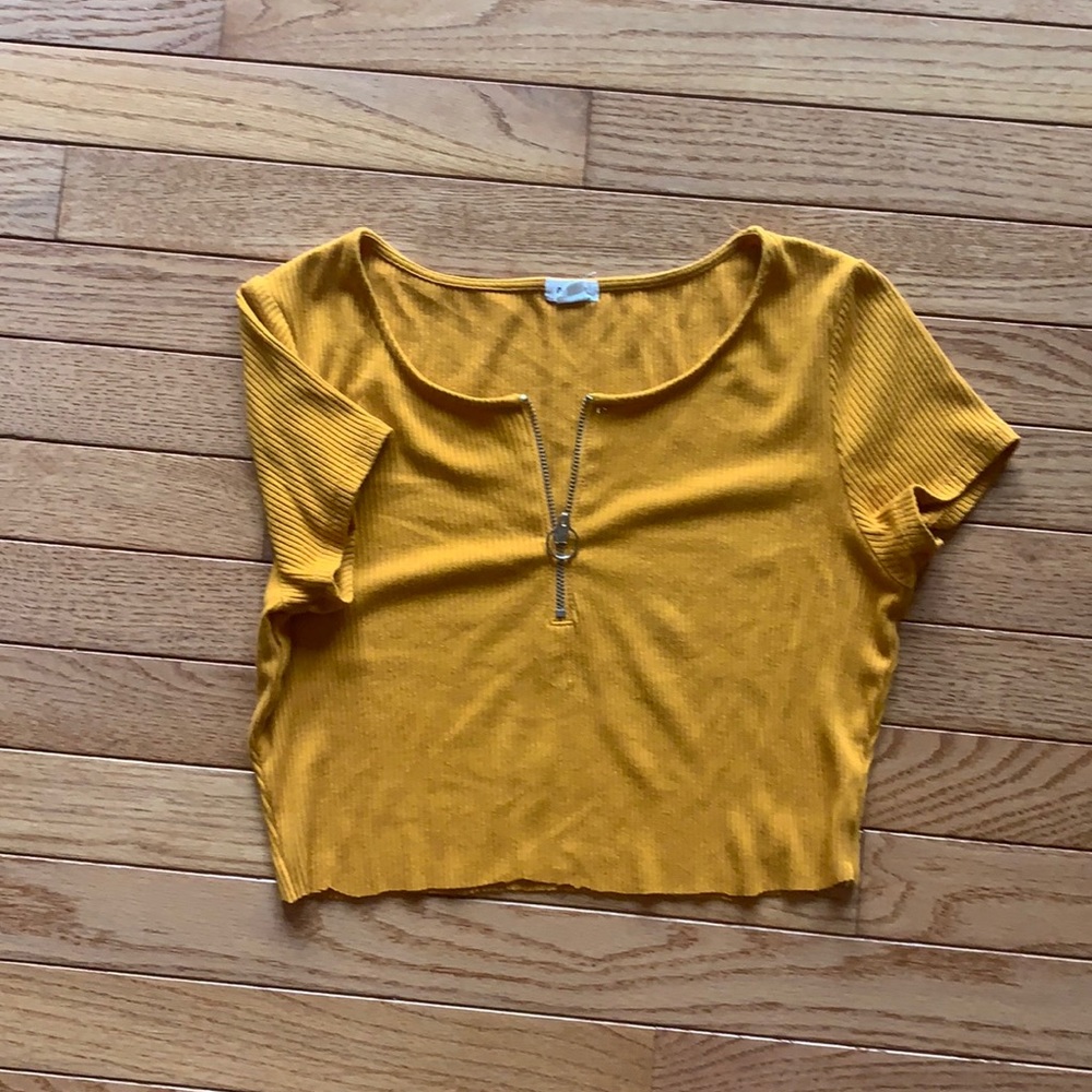 Garage ribbed short sleeve zipper shirt